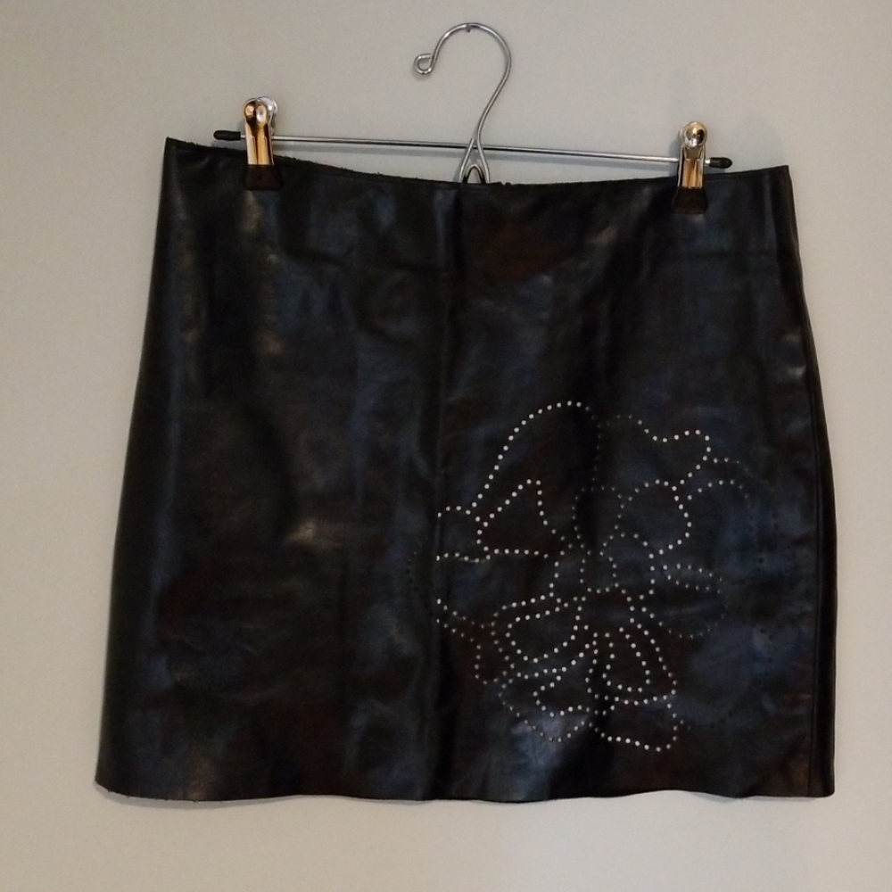 Black leather mini skirt